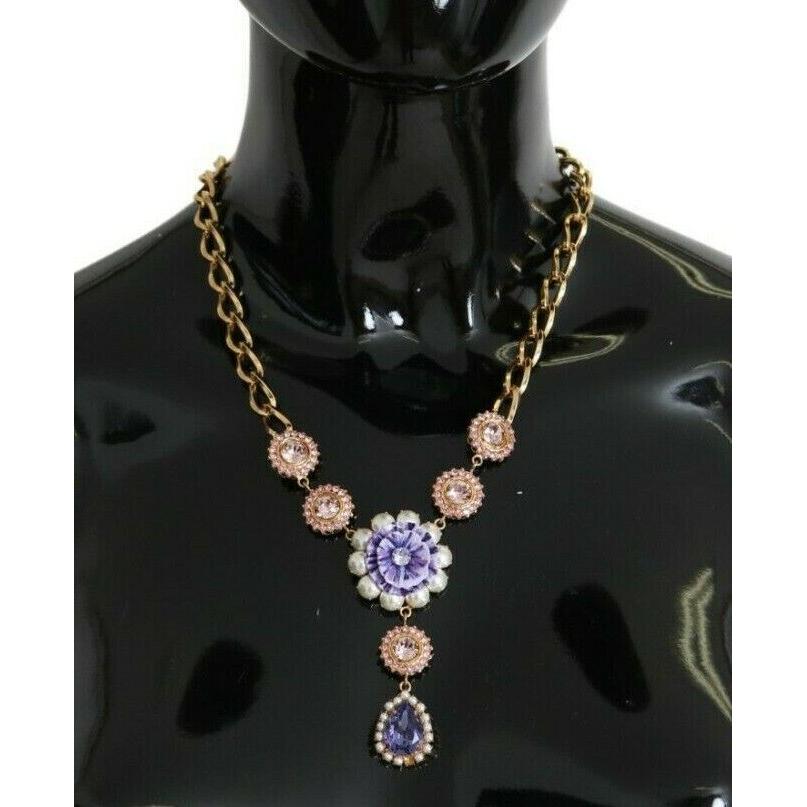 Dolce & Gabbana Pink Gold Brass Crystal Purple Pearl Pendants