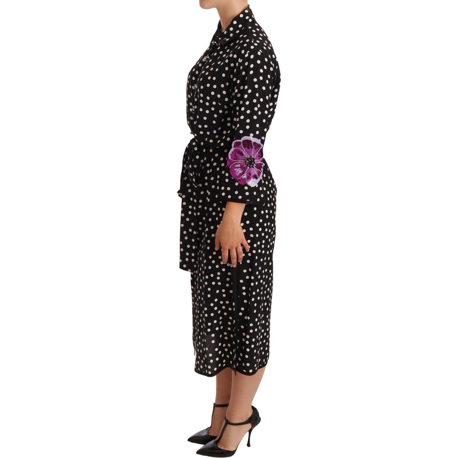Dolce & Gabbana Black White Crystal Sequined Floral Dress