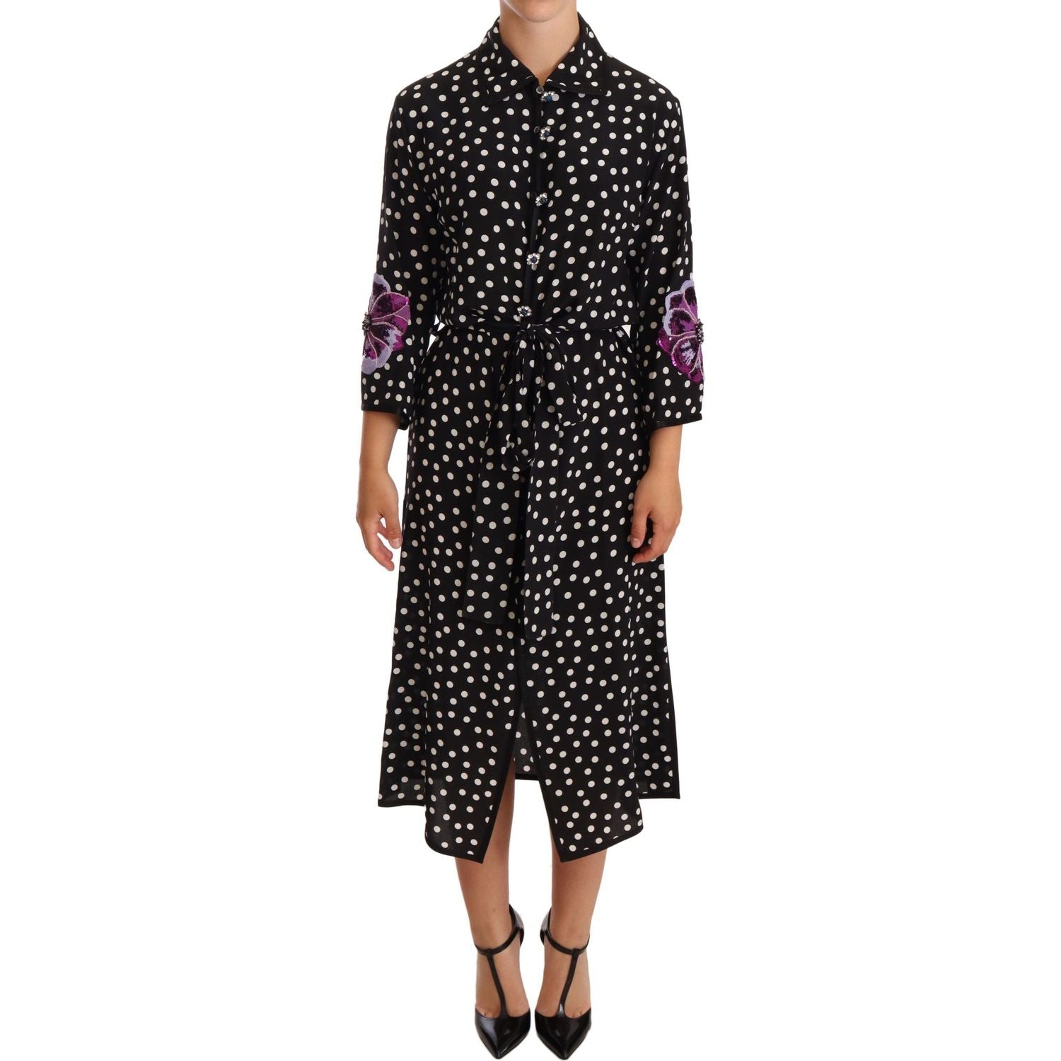 Dolce & Gabbana Black White Crystal Sequined Floral Dress