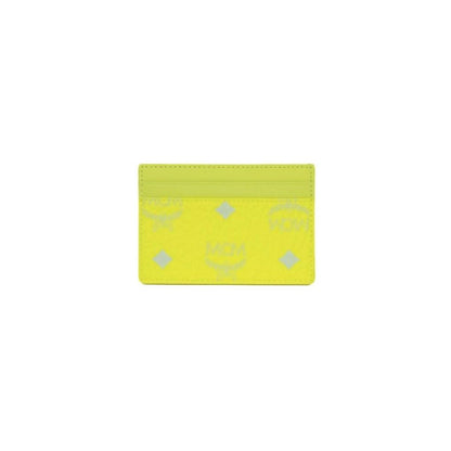 MCM Spectrum Diamond Mini Neon Yellow Visetos Leather Card Case Holder Wallet