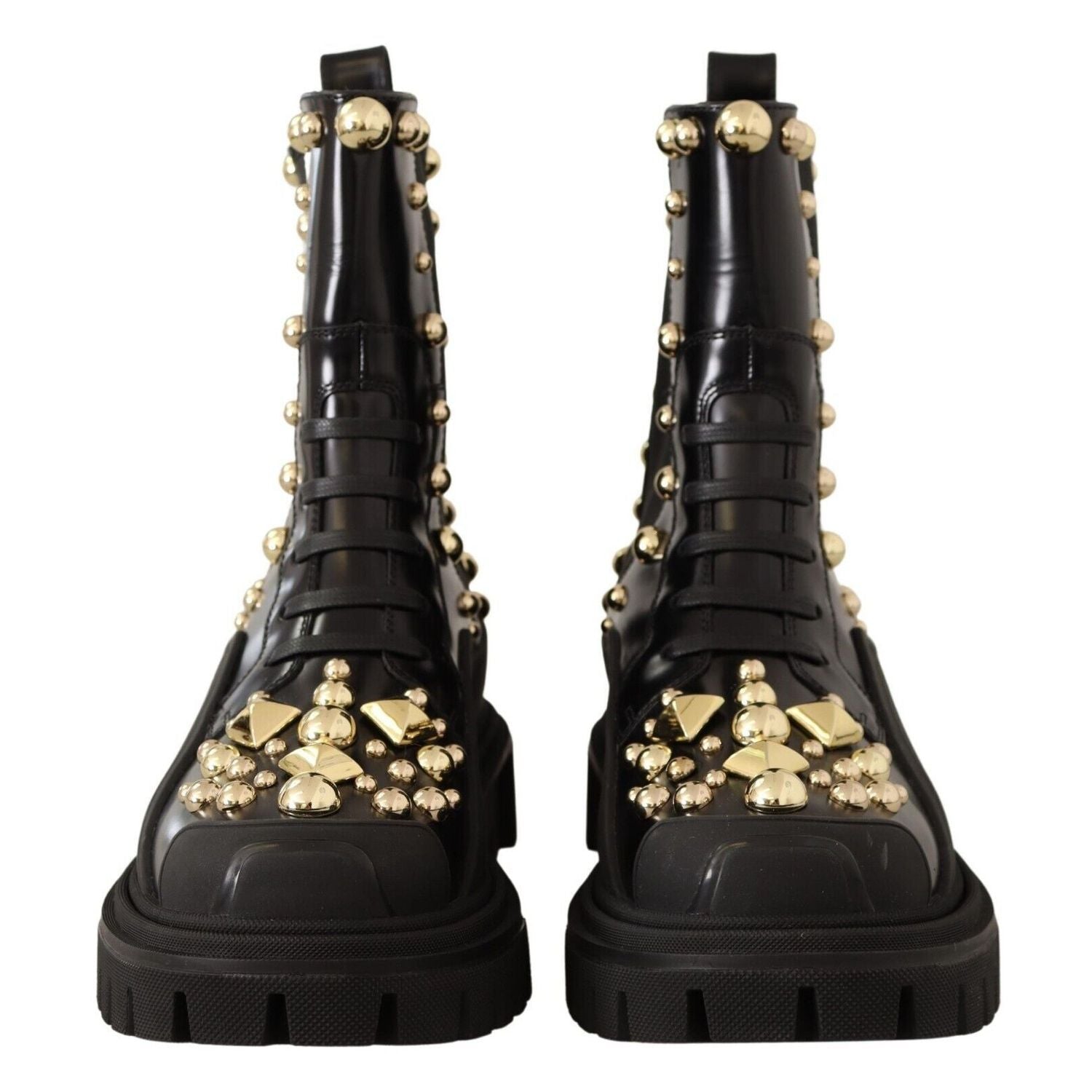 Dolce & Gabbana Black Leather Studded Combat Boots