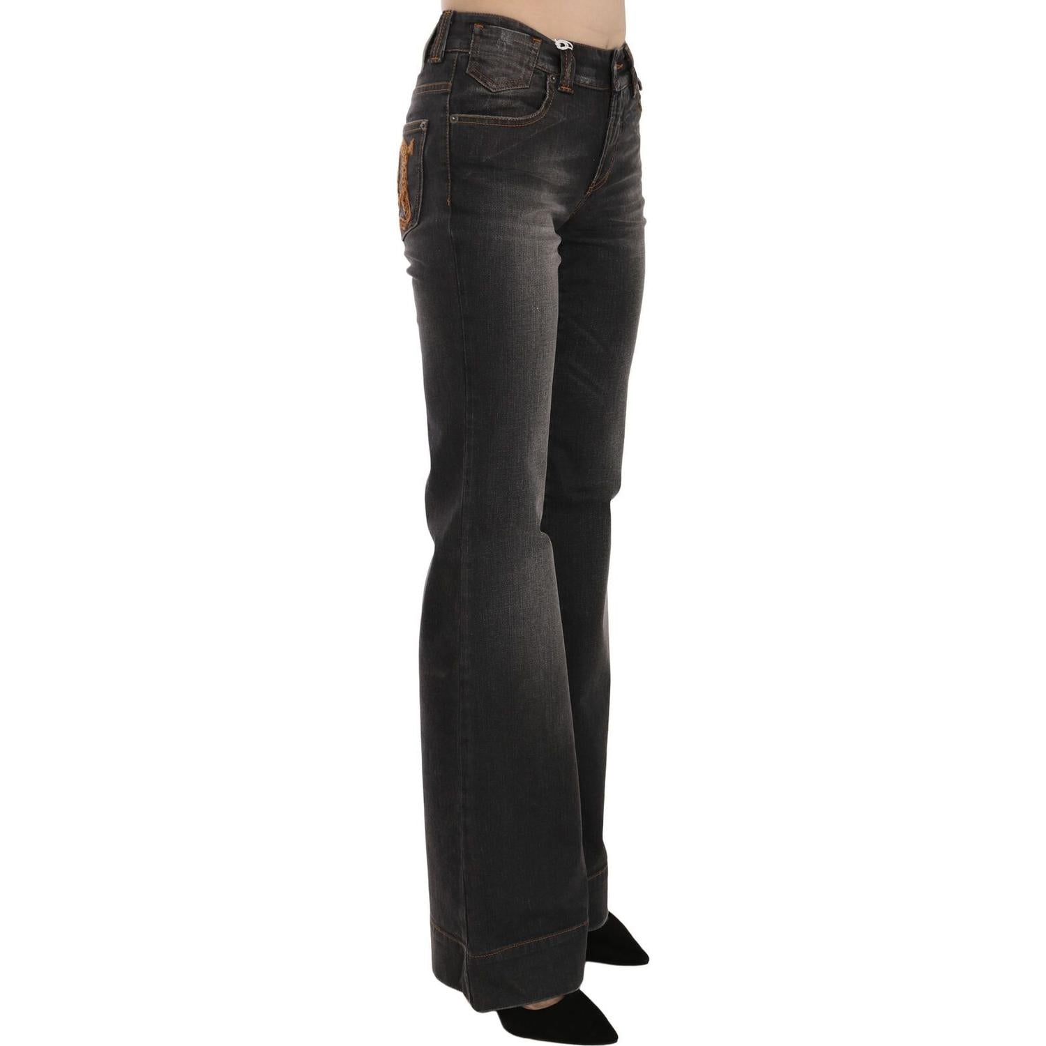John Galliano Black Washed Mid Waist Flared Denim Casual Jeans