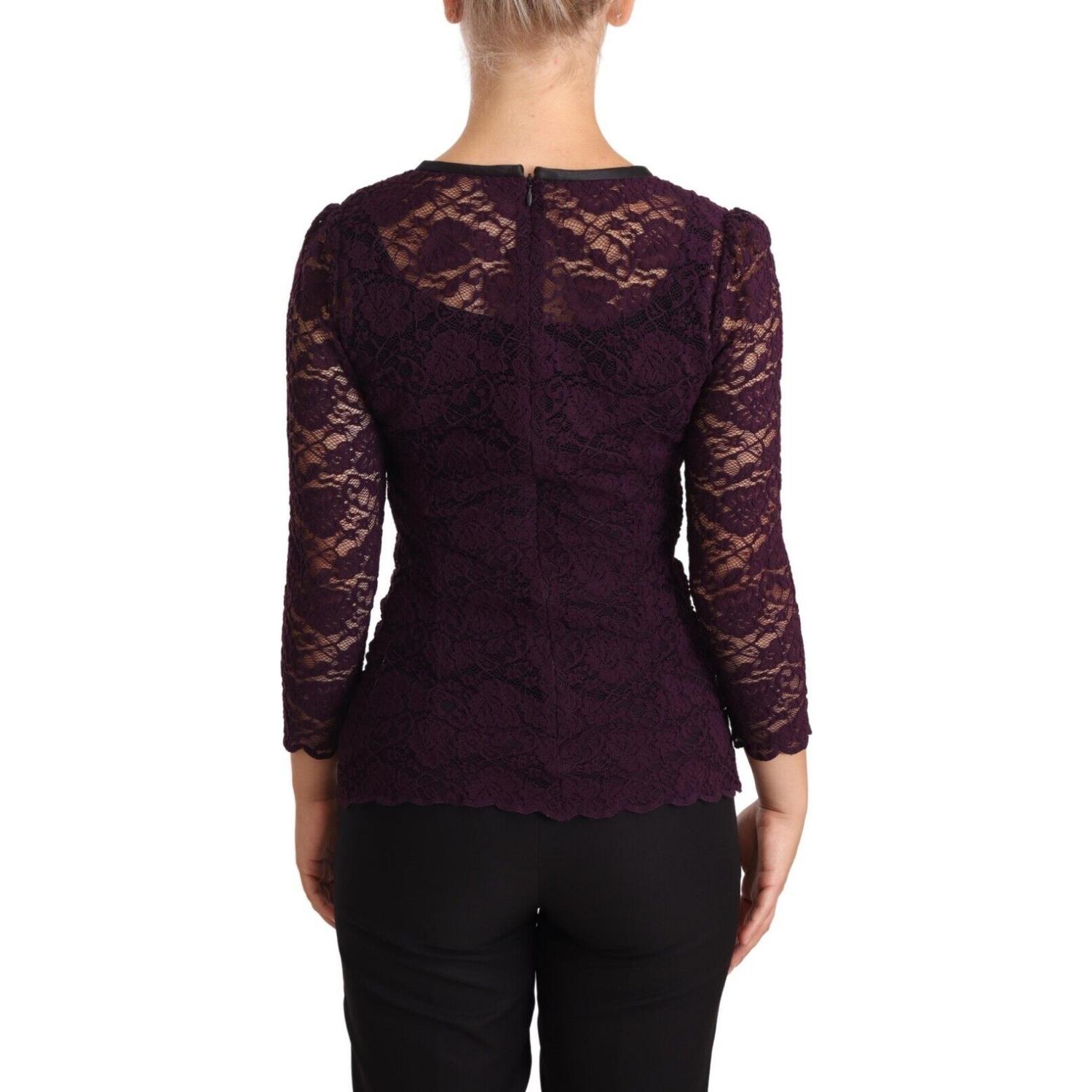 Dolce & Gabbana Purple Lace Long Sleeve Top Blouse