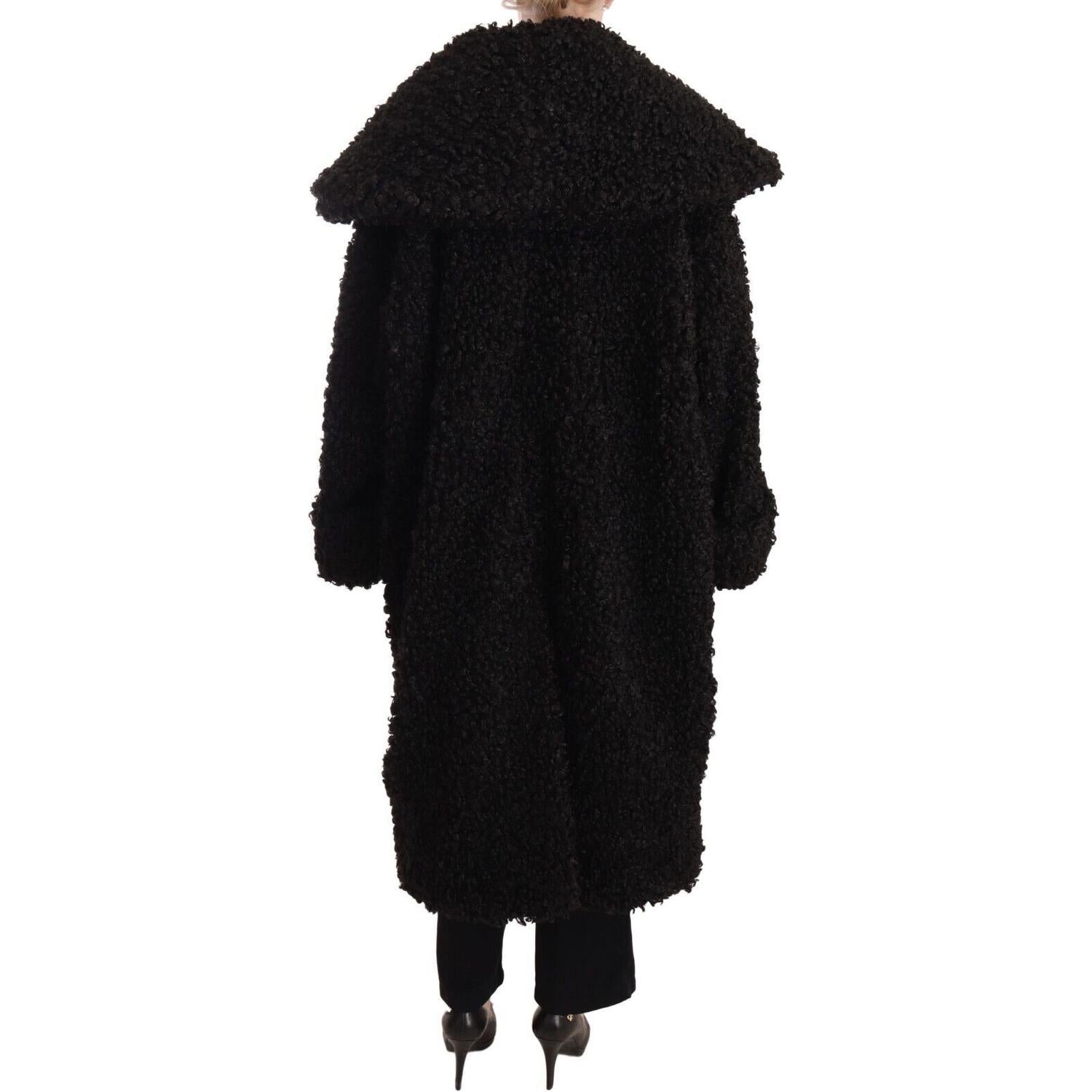 Dolce & Gabbana Black Polyester Fur Trench Coat Jacket