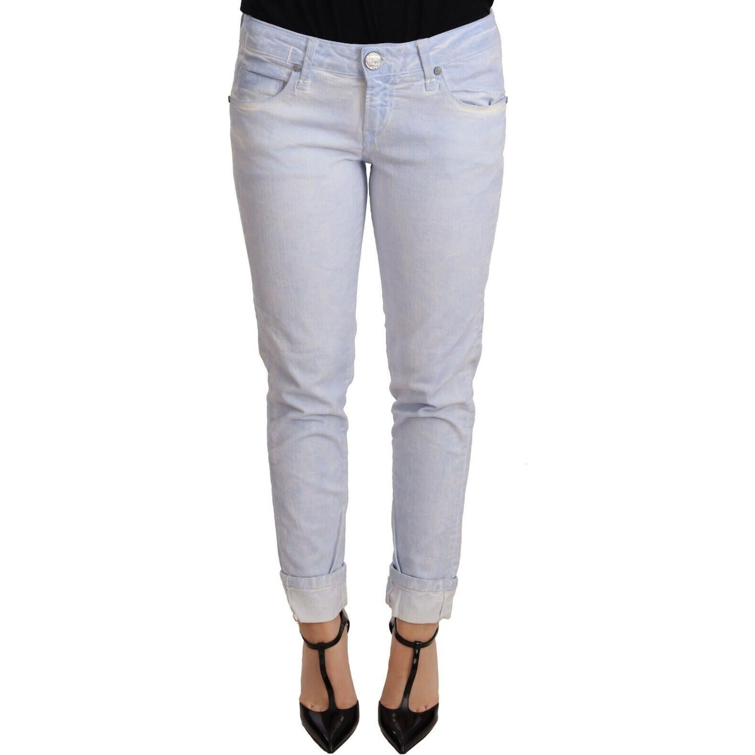 Acht Light Blue Cotton Folded Hem Denim Skinny Women Trouser Jeans