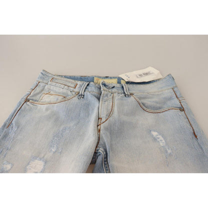 Acht Light Blue Distressed Cotton Folded Hem Denim Trouser Jeans Jeans & Pants