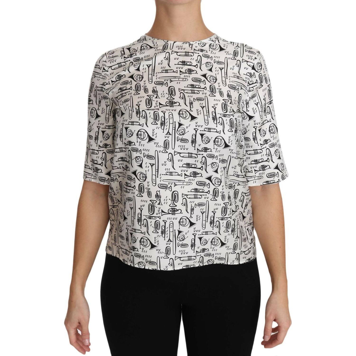 Dolce & Gabbana White Musical Instruments Print Blouse