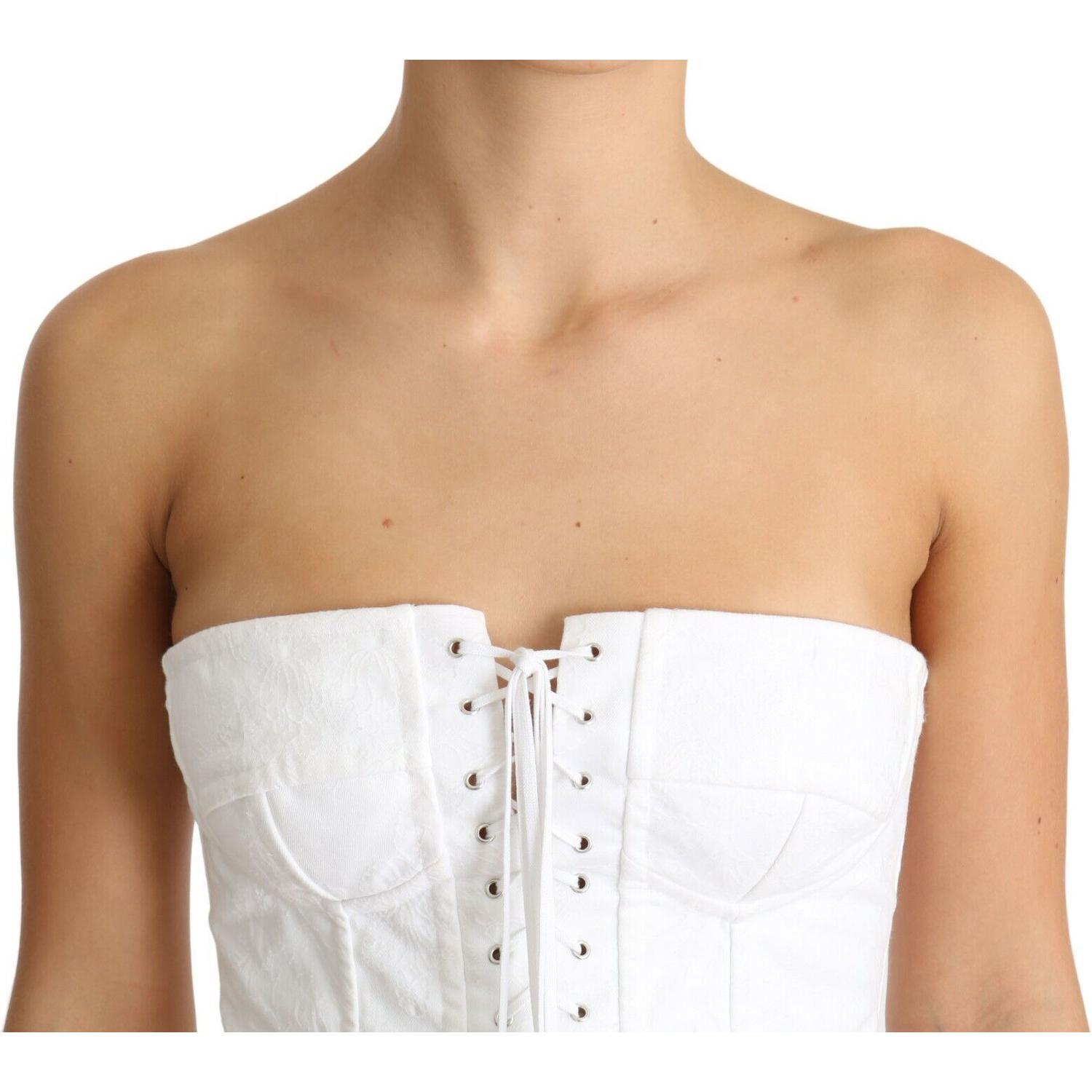 Dolce & Gabbana White PALERMO Bustier Cotton Top Corset