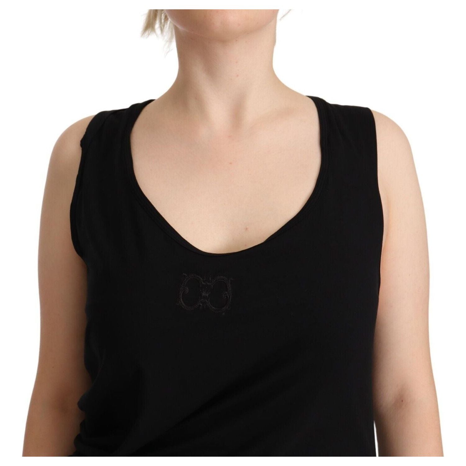 Roberto Cavalli Black Sleeveless Cotton Sheath Mini Dress
