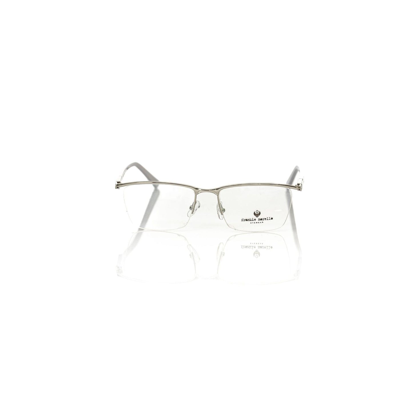 Frankie Morello Silver Metallic Unisex Frame with gold metal and Havana arms, Clubmaster eyeglasses crafted in Italy.
