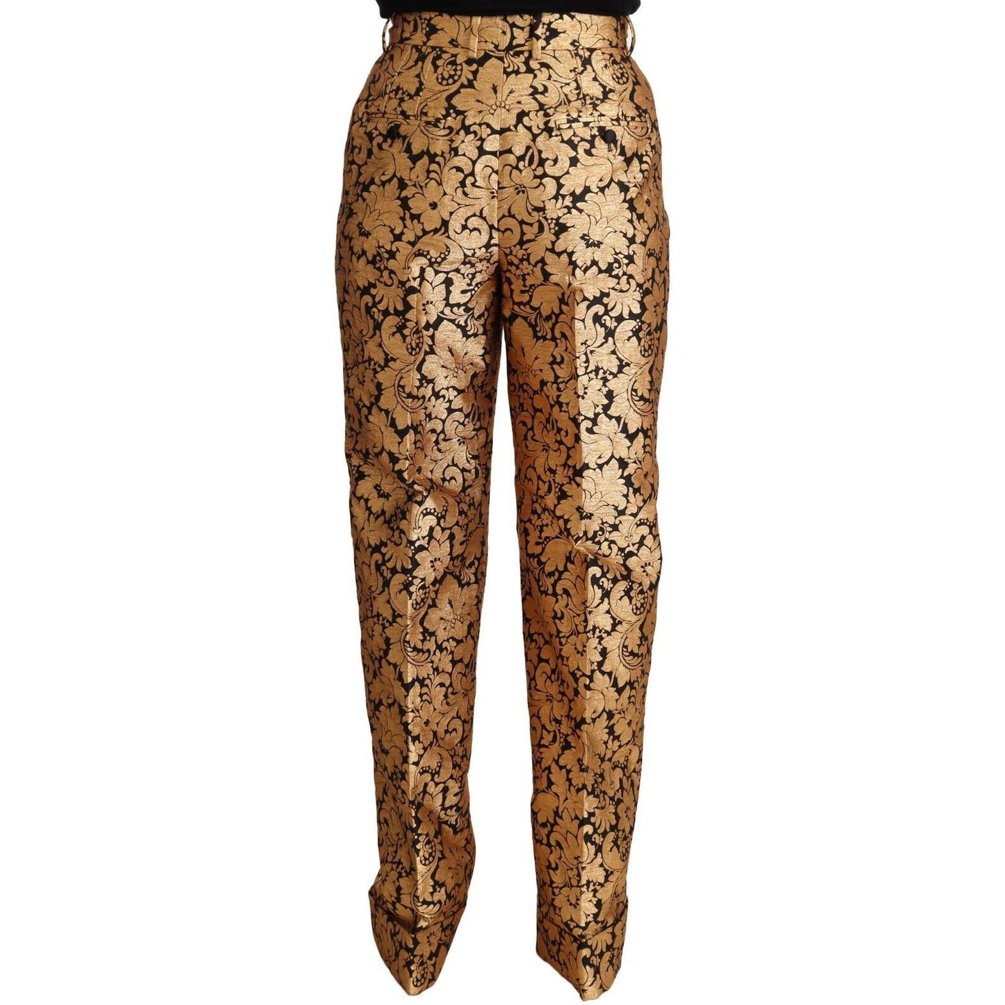 Dolce & Gabbana Gold Floral Jacquard Straight Polyester Pants Jeans & Pants