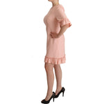 Dolce & Gabbana Pink Ruffled Sleeves Viscose Sheath Dress