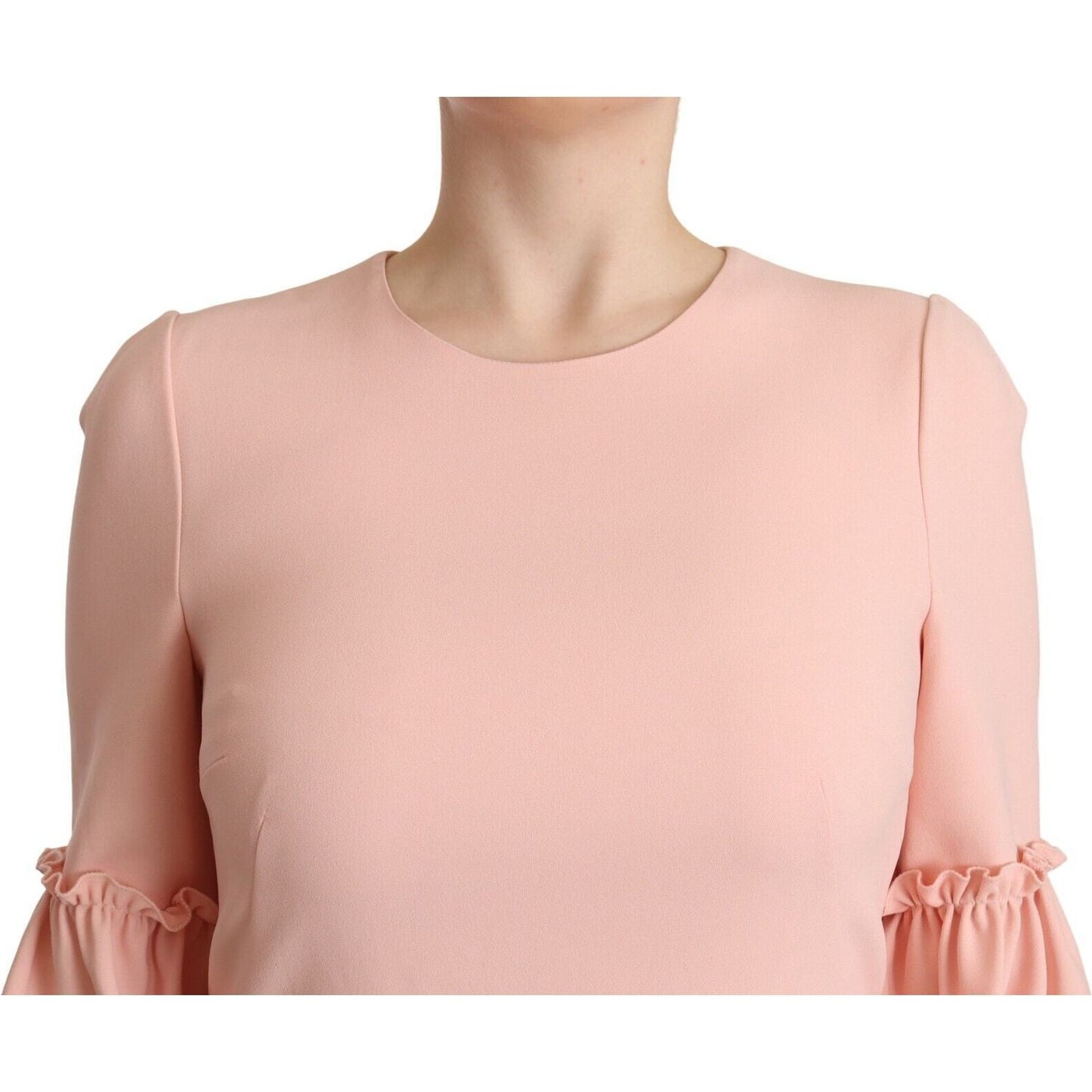 Dolce & Gabbana Pink Ruffled Sleeves Viscose Sheath Dress