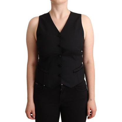 Dolce & Gabbana Black Button Down Sleeveless Viscose Vest Top WOMAN TOPS AND SHIRTS