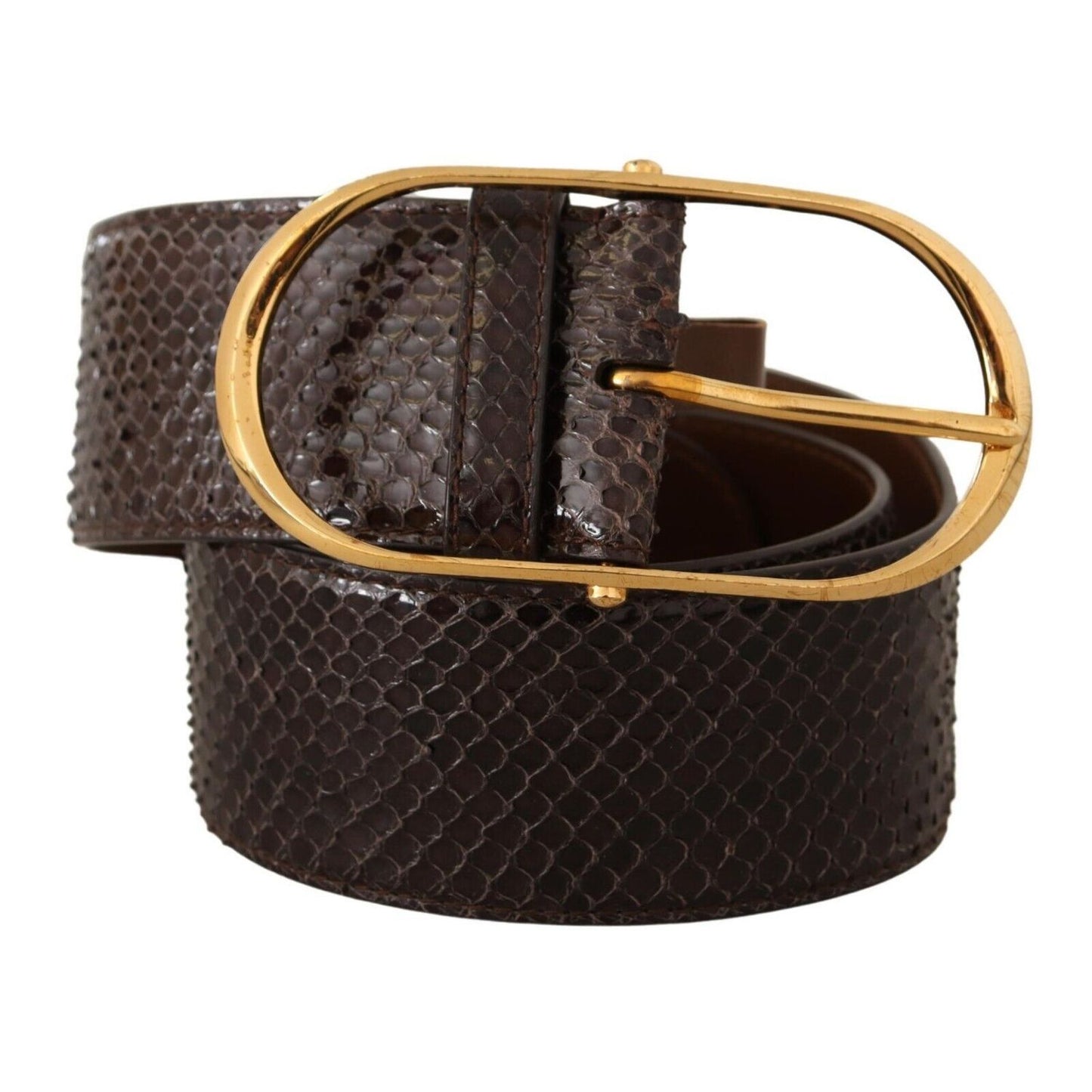 Dolce & Gabbana Brown Exotic Leather Gold Oval Buckle Belt