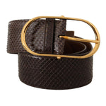 Dolce & Gabbana Brown Exotic Leather Gold Oval Buckle Belt