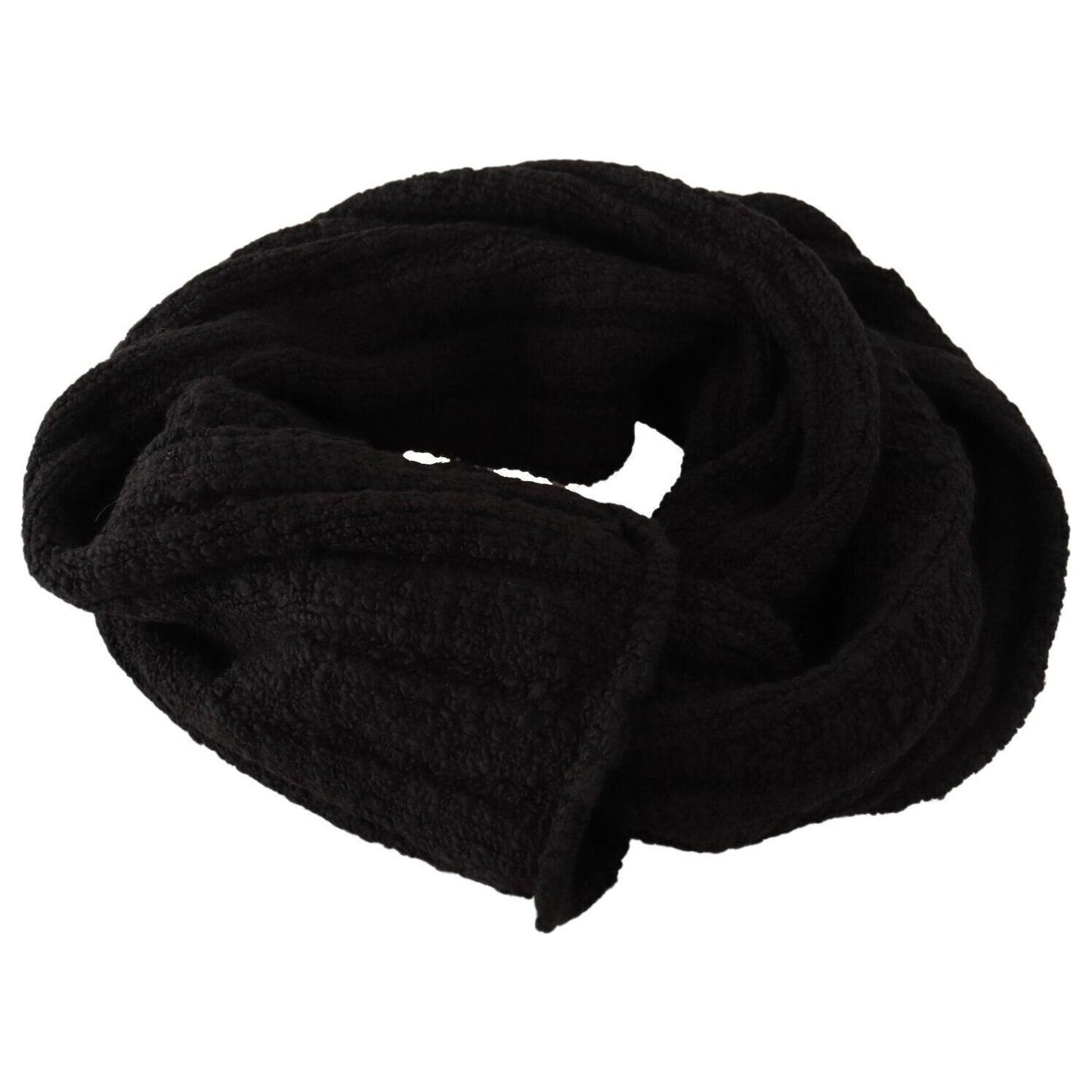 Dolce & Gabbana Black Virgin Wool Knitted Unisex Warmer Shawl Scarf
