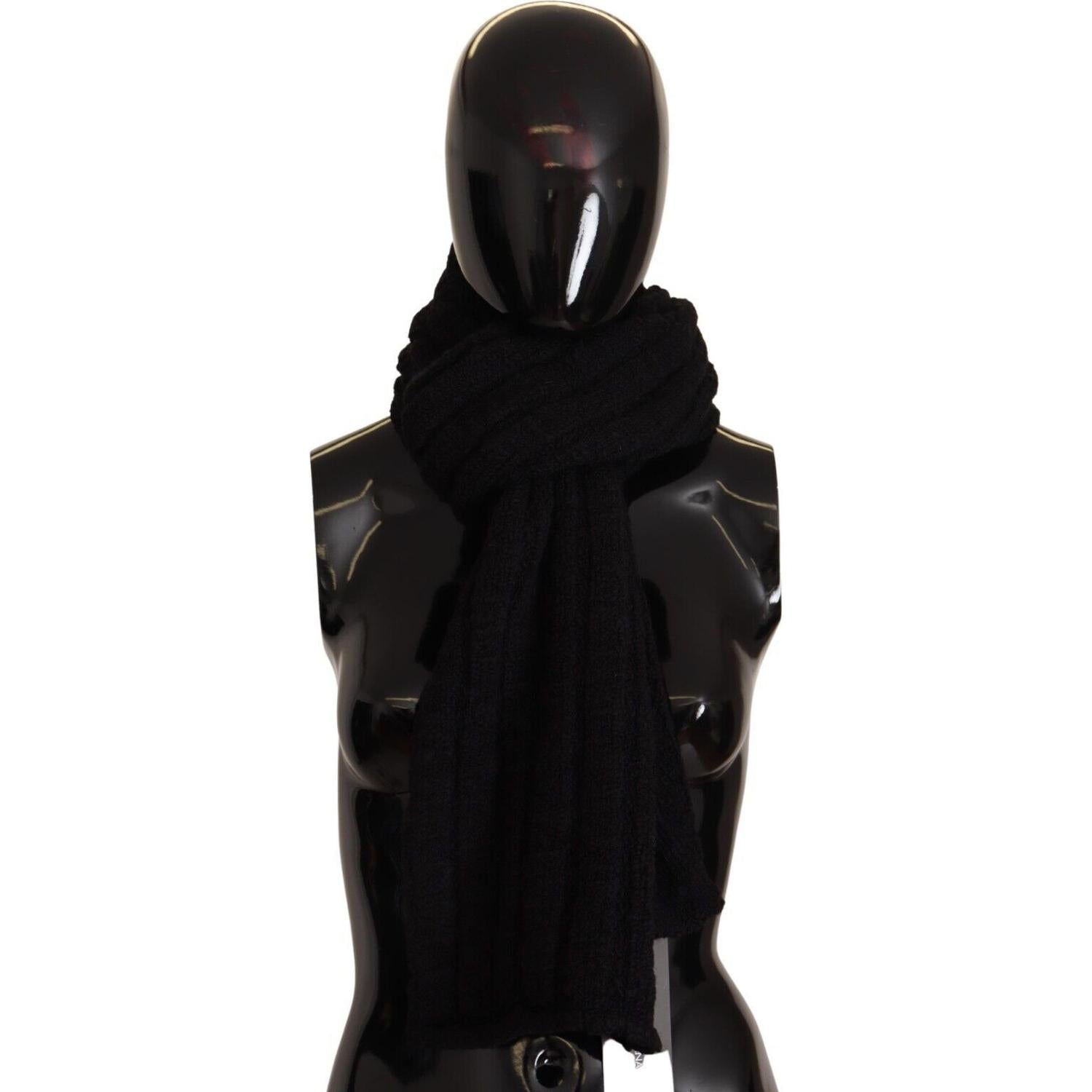 Dolce & Gabbana Black Virgin Wool Knitted Unisex Warmer Shawl Scarf