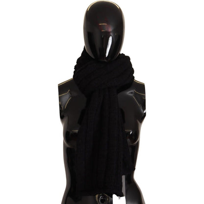 Dolce & Gabbana Black Virgin Wool Knitted Unisex Warmer Shawl Scarf