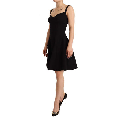 Dolce & Gabbana Black Fit Flare Wool Stretch Sheath Dress