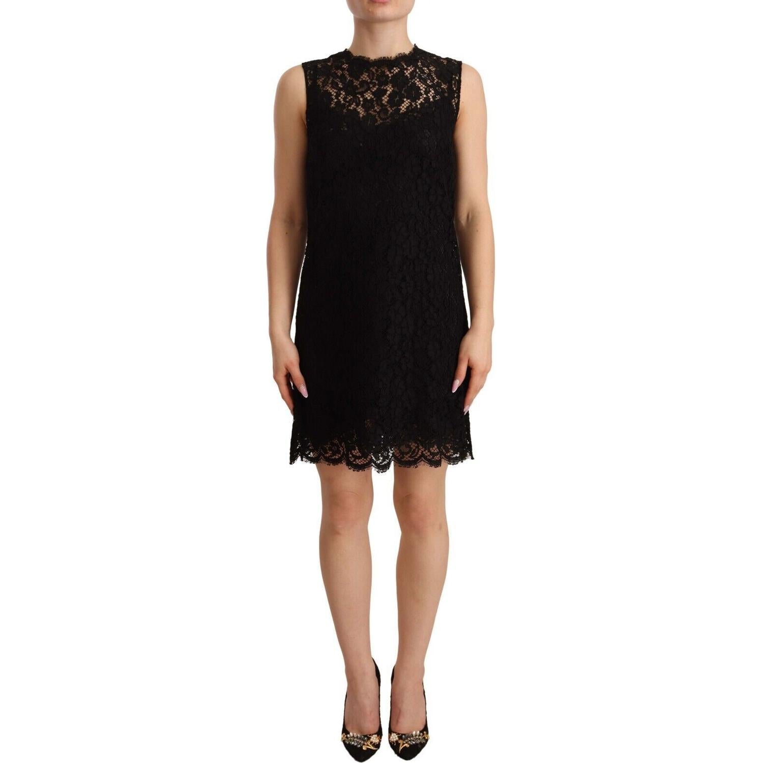 Dolce & Gabbana Black Floral Lace Sheath Sleeveless Mini Dress