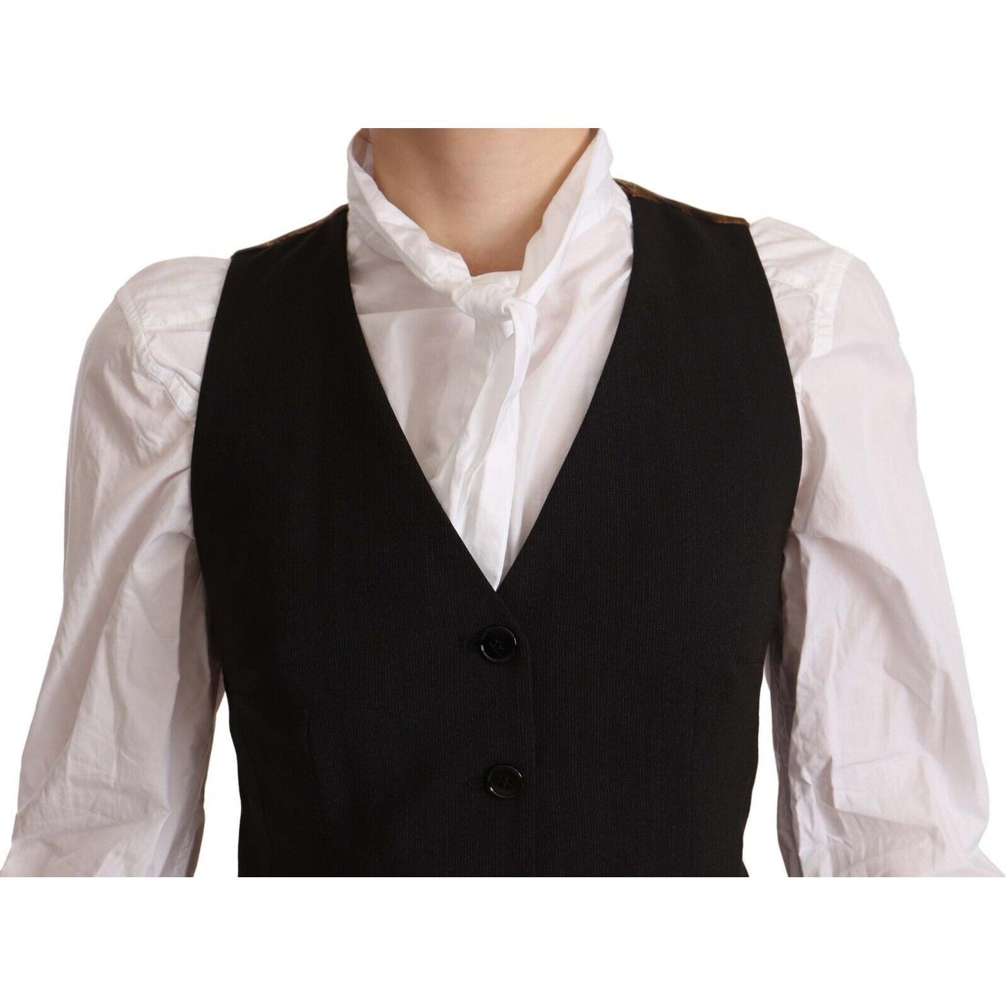 Dolce & Gabbana Black Button Down Sleeveless Vest Polyester Top