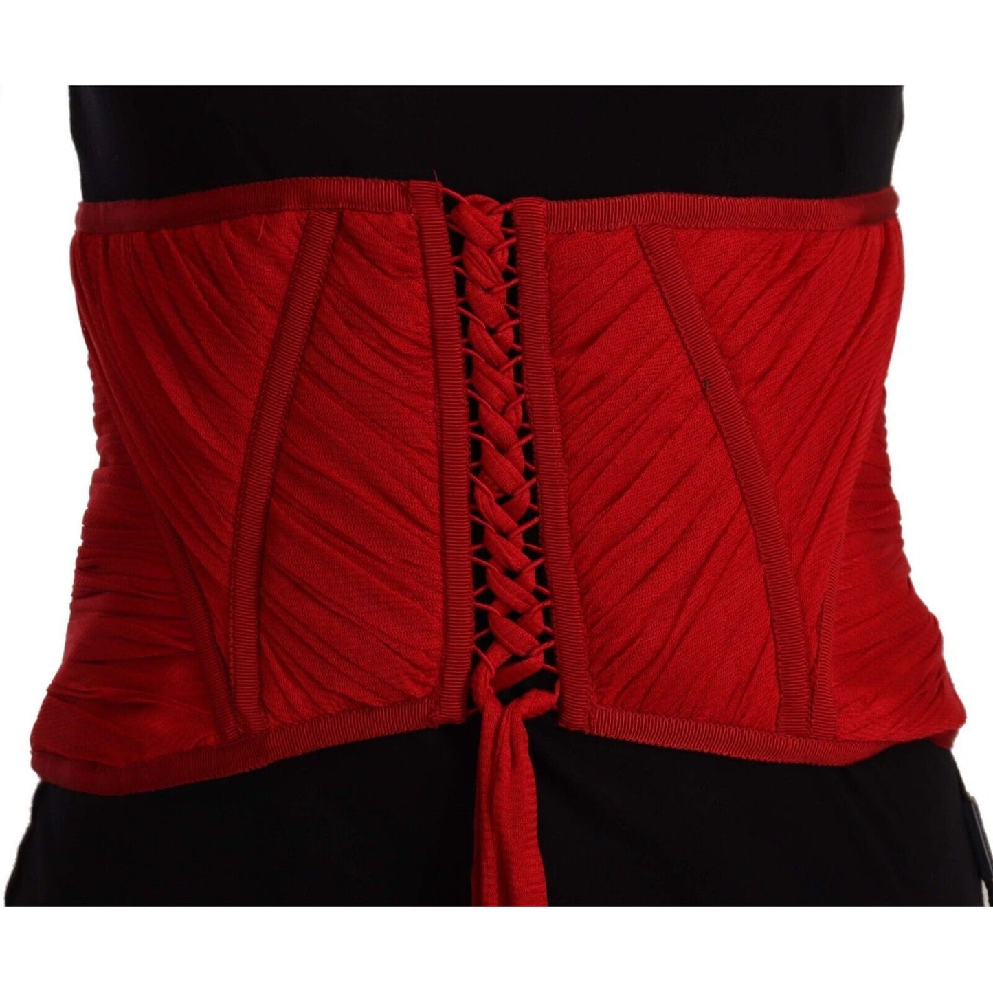 Dolce & Gabbana Red Corset Belt Stretch Waist Strap Silk Top