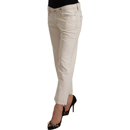 Dolce & Gabbana Off White Cotton Flared Cropped Denim Jeans
