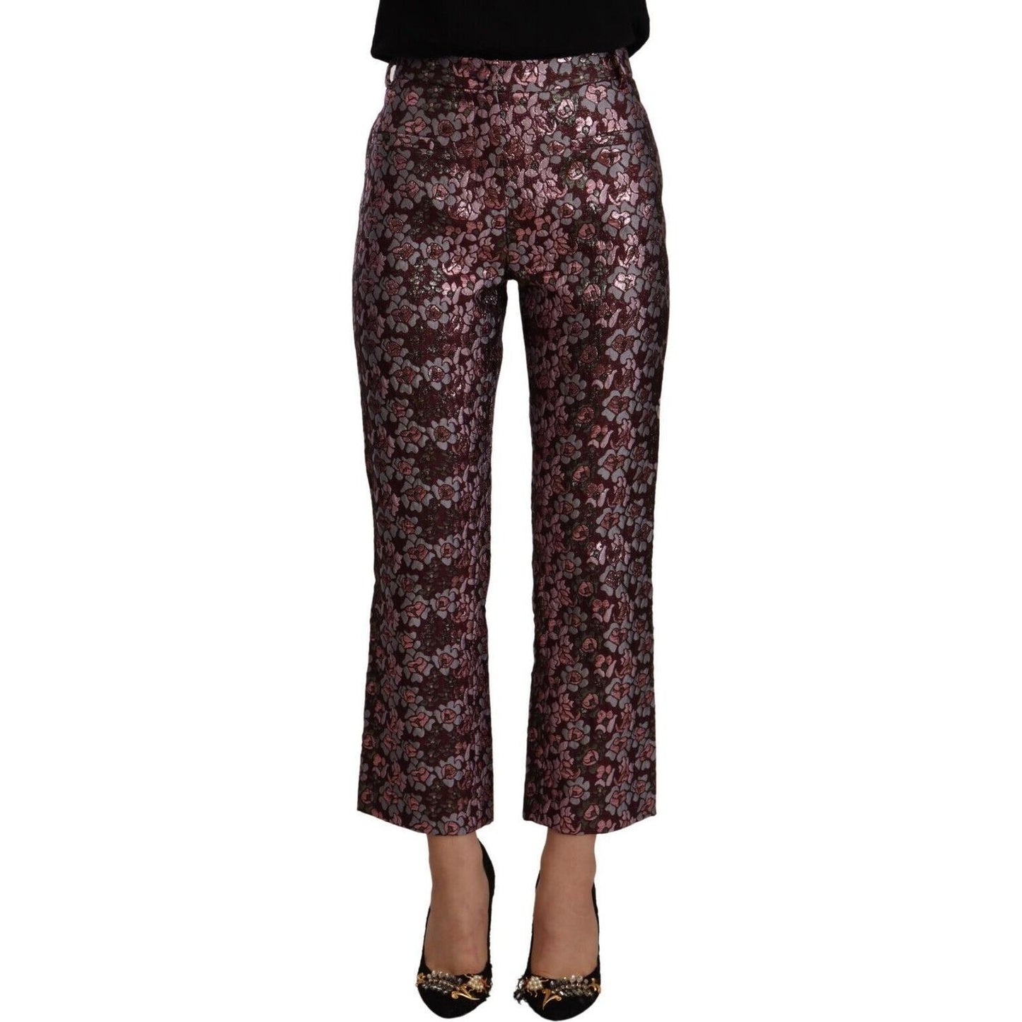 House of Holland Multicolor Floral Jacquard Flared Cropped Pants PAN72585 - 42