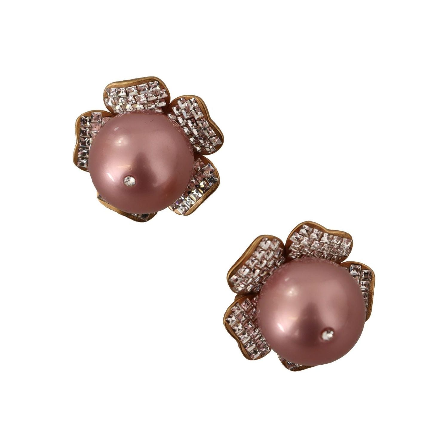 Dolce & Gabbana Gold Tone Maxi Faux Pearl Floral Clip-on Jewelry Earrings