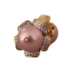 Dolce & Gabbana Gold Tone Maxi Faux Pearl Floral Clip-on Jewelry Earrings Earrings