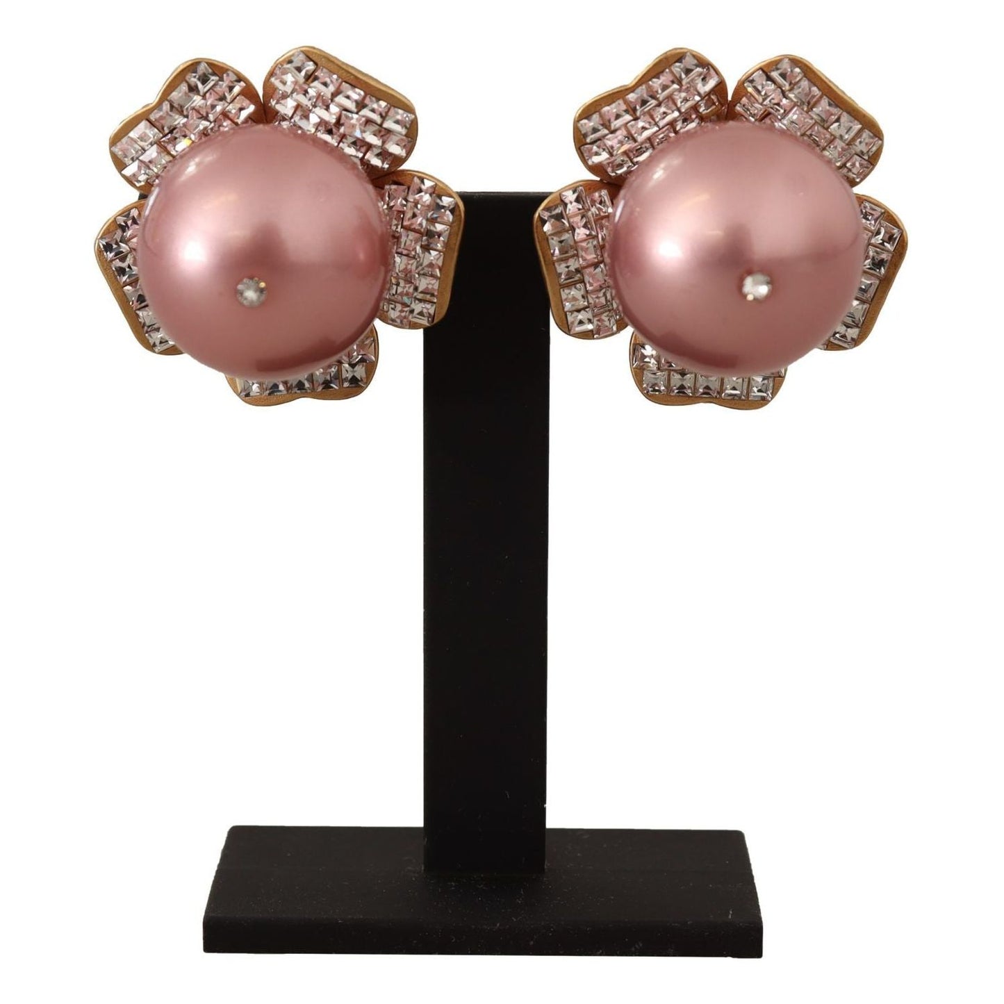 Dolce & Gabbana Gold Tone Maxi Faux Pearl Floral Clip-on Jewelry Earrings Earrings