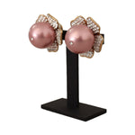 Dolce & Gabbana Gold Tone Maxi Faux Pearl Floral Clip-on Jewelry Earrings Earrings