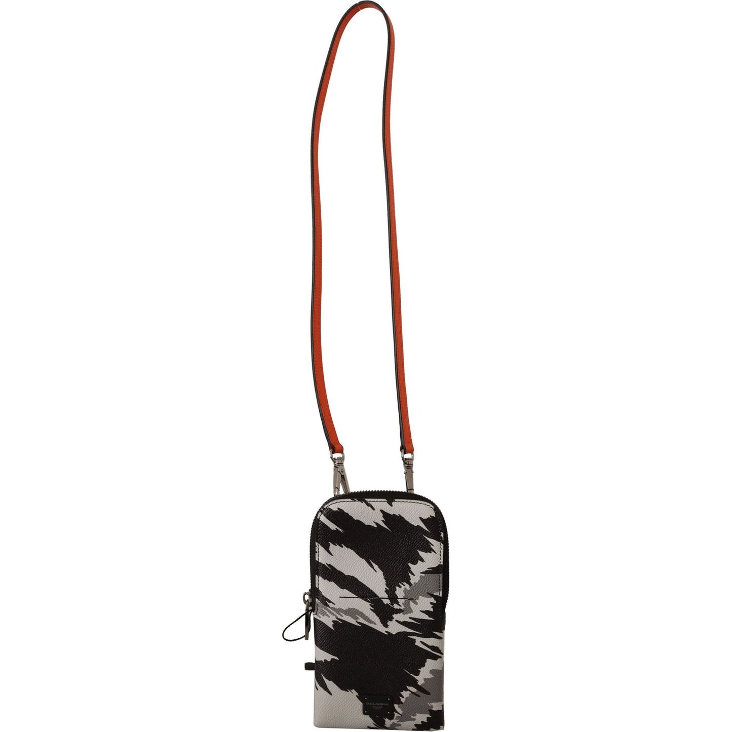 Dolce & Gabbana Gray Leather Cross Body Neck Strap Card Pocket Wallet