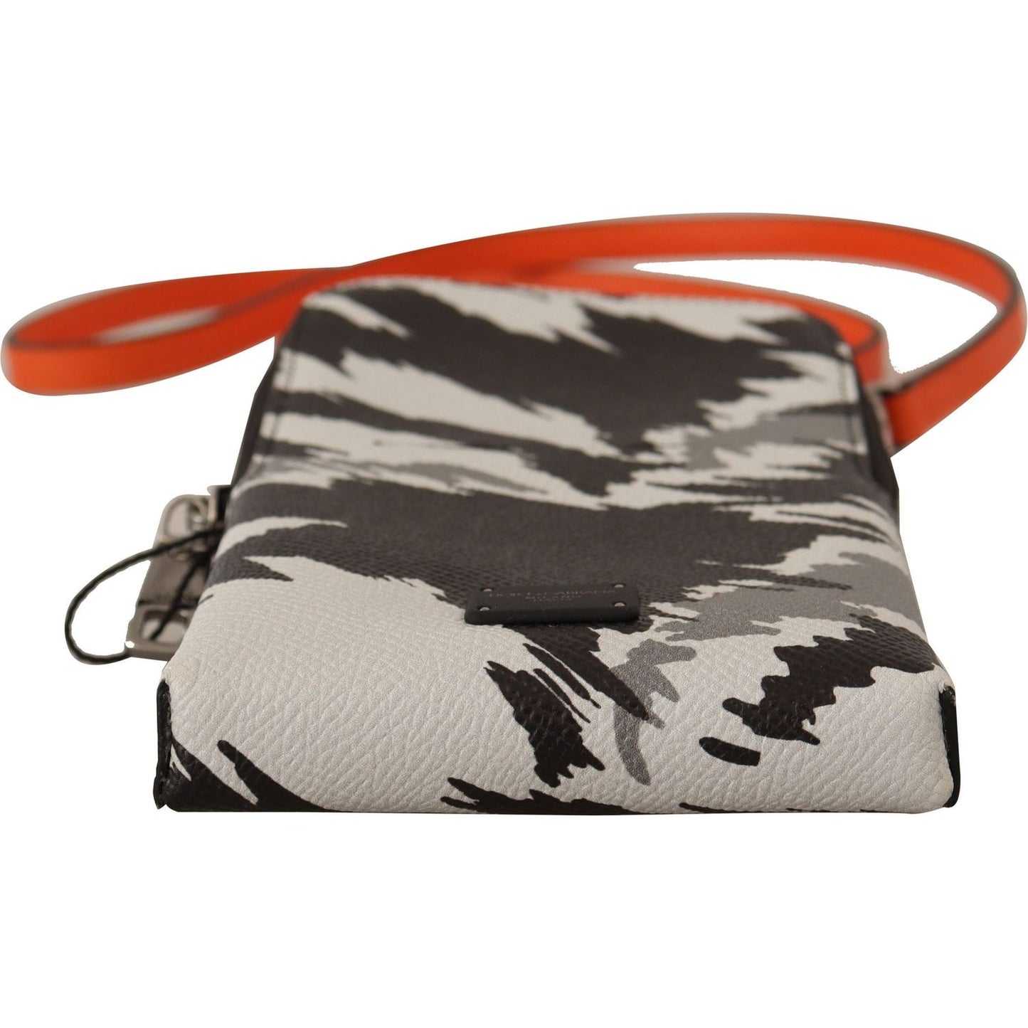 Dolce & Gabbana Gray Leather Cross Body Neck Strap Card Pocket Wallet