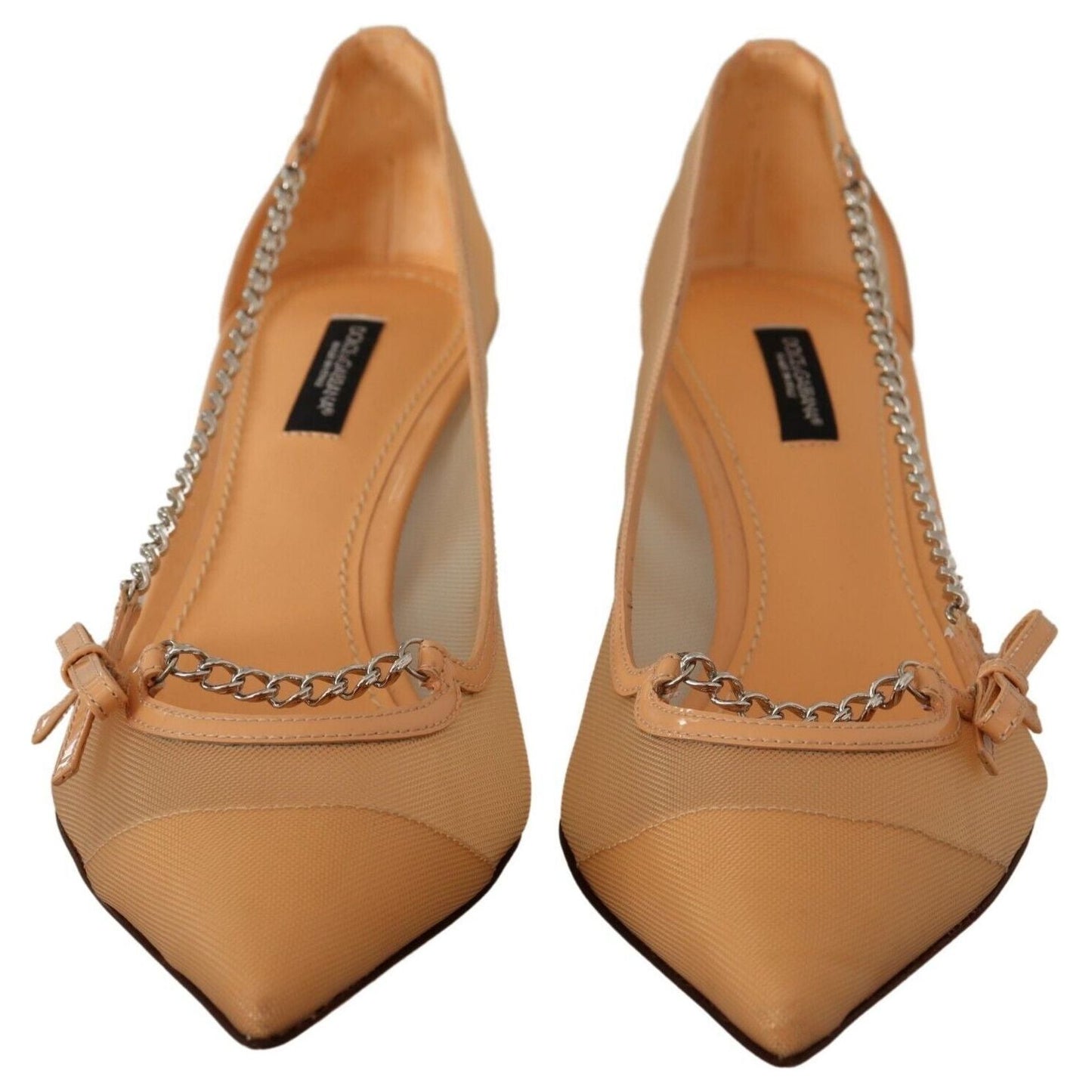 Dolce & Gabbana Peach Mesh Leather Chains Heels Pumps Shoes