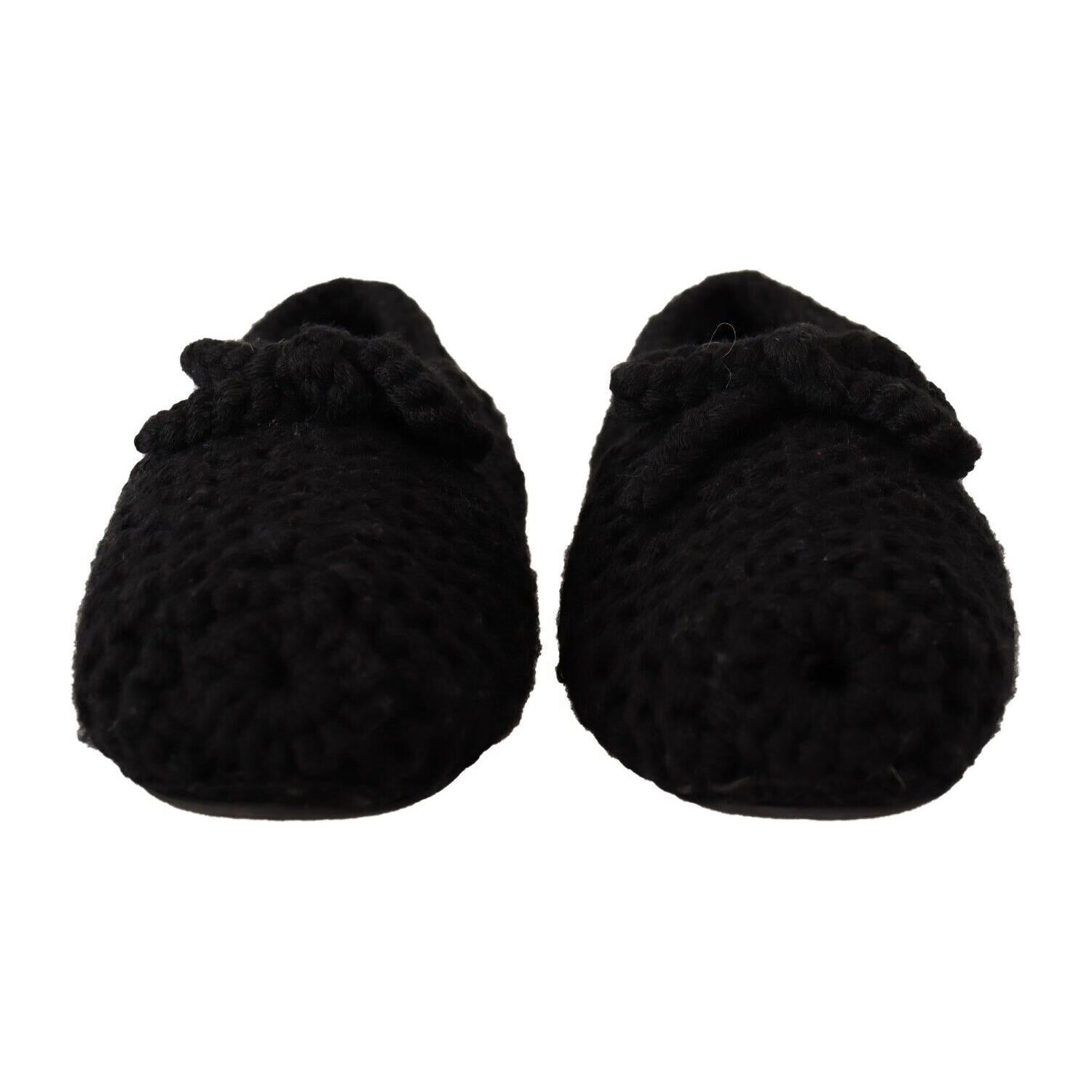 Dolce & Gabbana Black Slip On Ballerina Flats Wool Knit Shoes