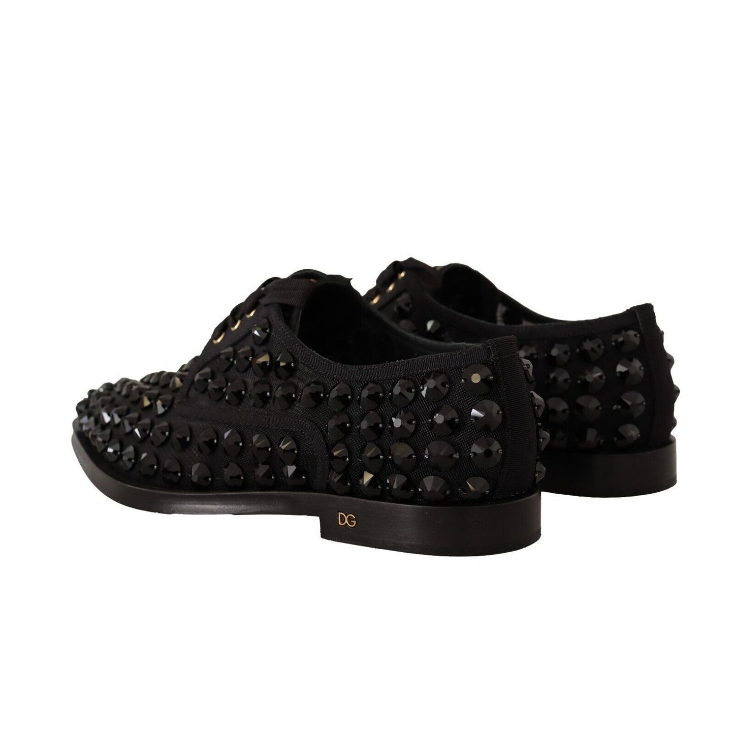 Dolce & Gabbana Black Lace Up Studded Formal Flats Shoes