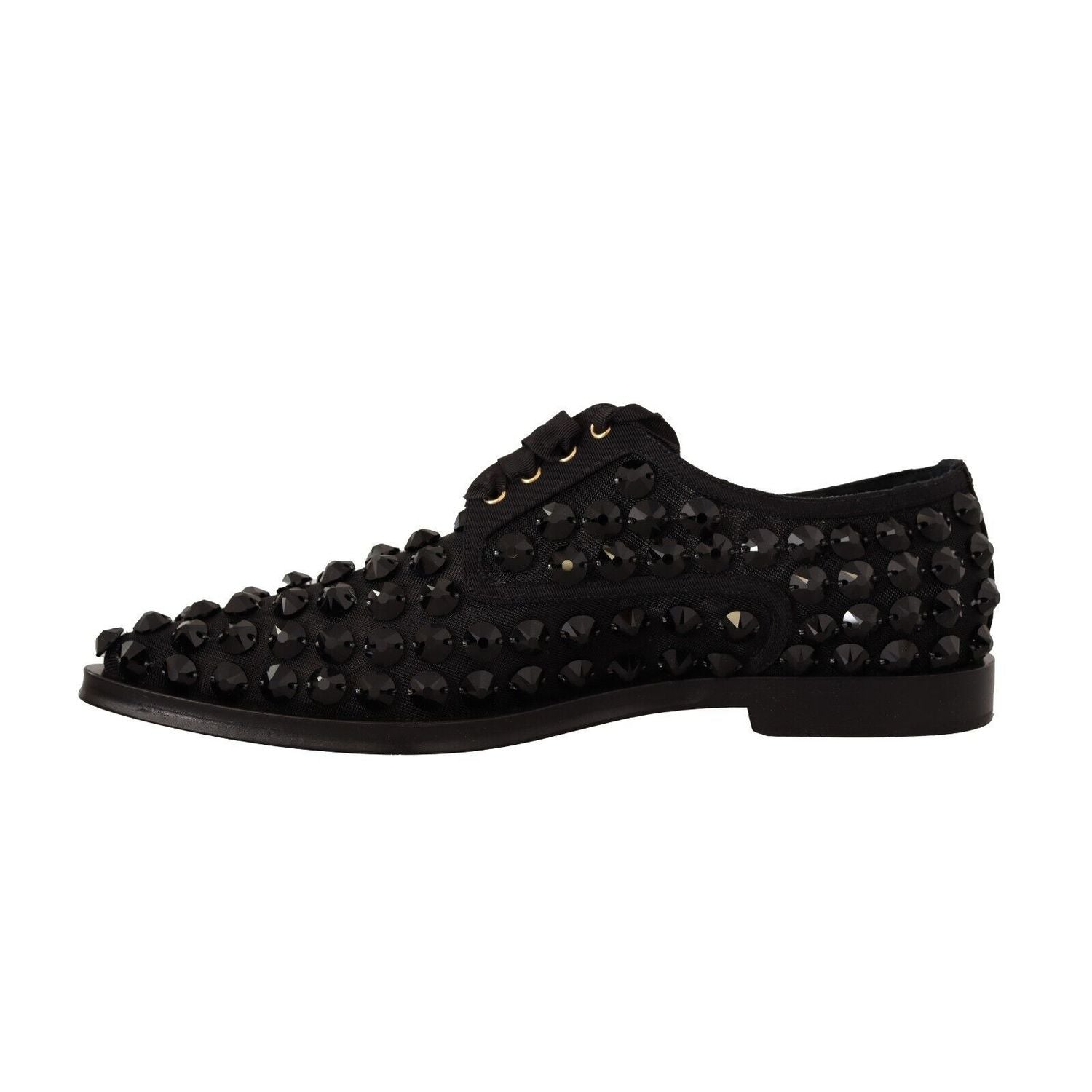 Dolce & Gabbana Black Lace Up Studded Formal Flats Shoes