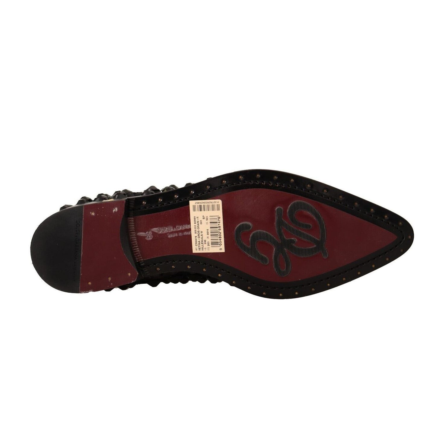 Dolce & Gabbana Black Lace Up Studded Formal Flats Shoes