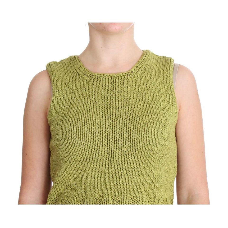 PINK MEMORIES Green Cotton Blend Knitted Sleeveless Sweater