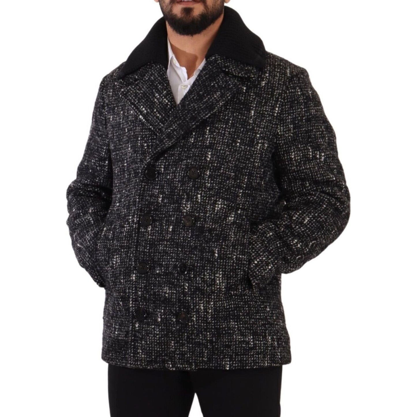 Dolce & Gabbana Black Wool Double Breasted Coat Men Jacket