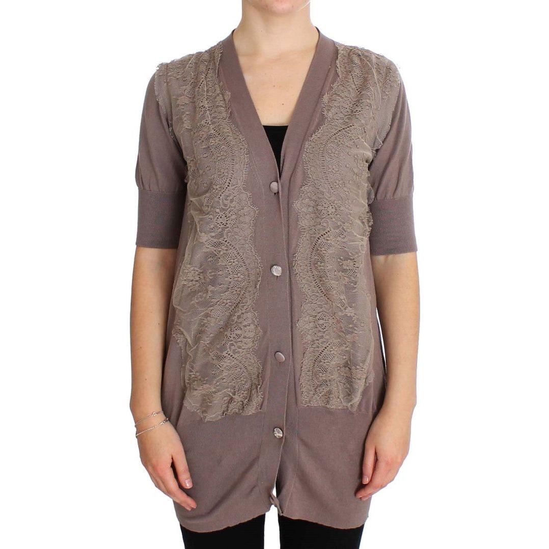 PINK MEMORIES Purple Lace Cotton Cardigan Sweater