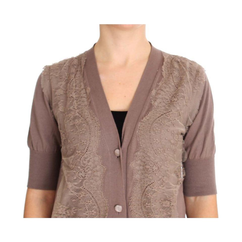 PINK MEMORIES Purple Lace Cotton Cardigan Sweater