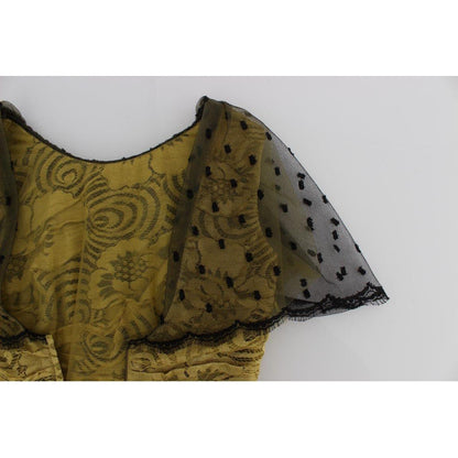 Dolce & Gabbana Yellow Black Floral Lace Ricamo Gown Dress