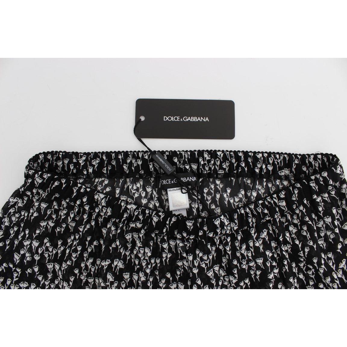 Dolce & Gabbana Black White Floral Lace Silk Sleepwear Shorts