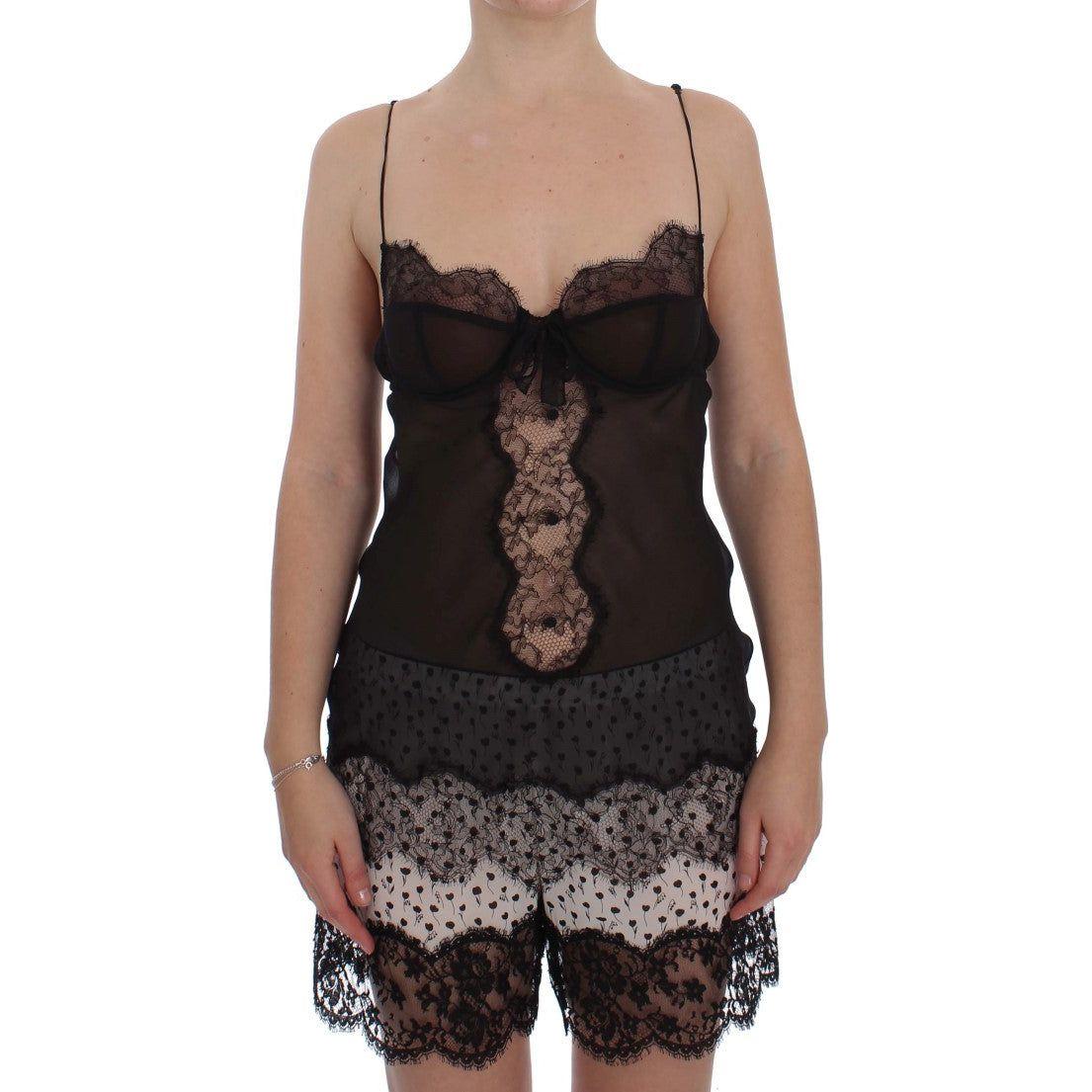 Dolce & Gabbana Black Silk Lace Babydoll Lingerie Top