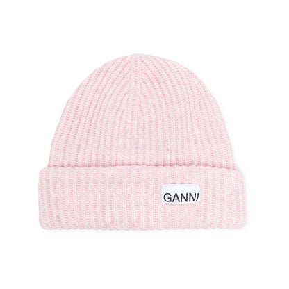 Ganni Oversized Wool Rib Knit Beanie
