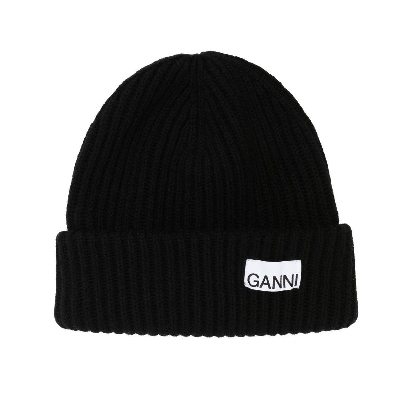 Ganni Oversized Wool Rib Knit Beanie