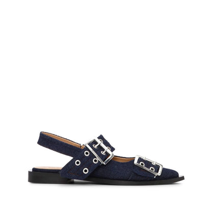 Ganni Denim Feminine Buckle Ballerinas Flat Shoes